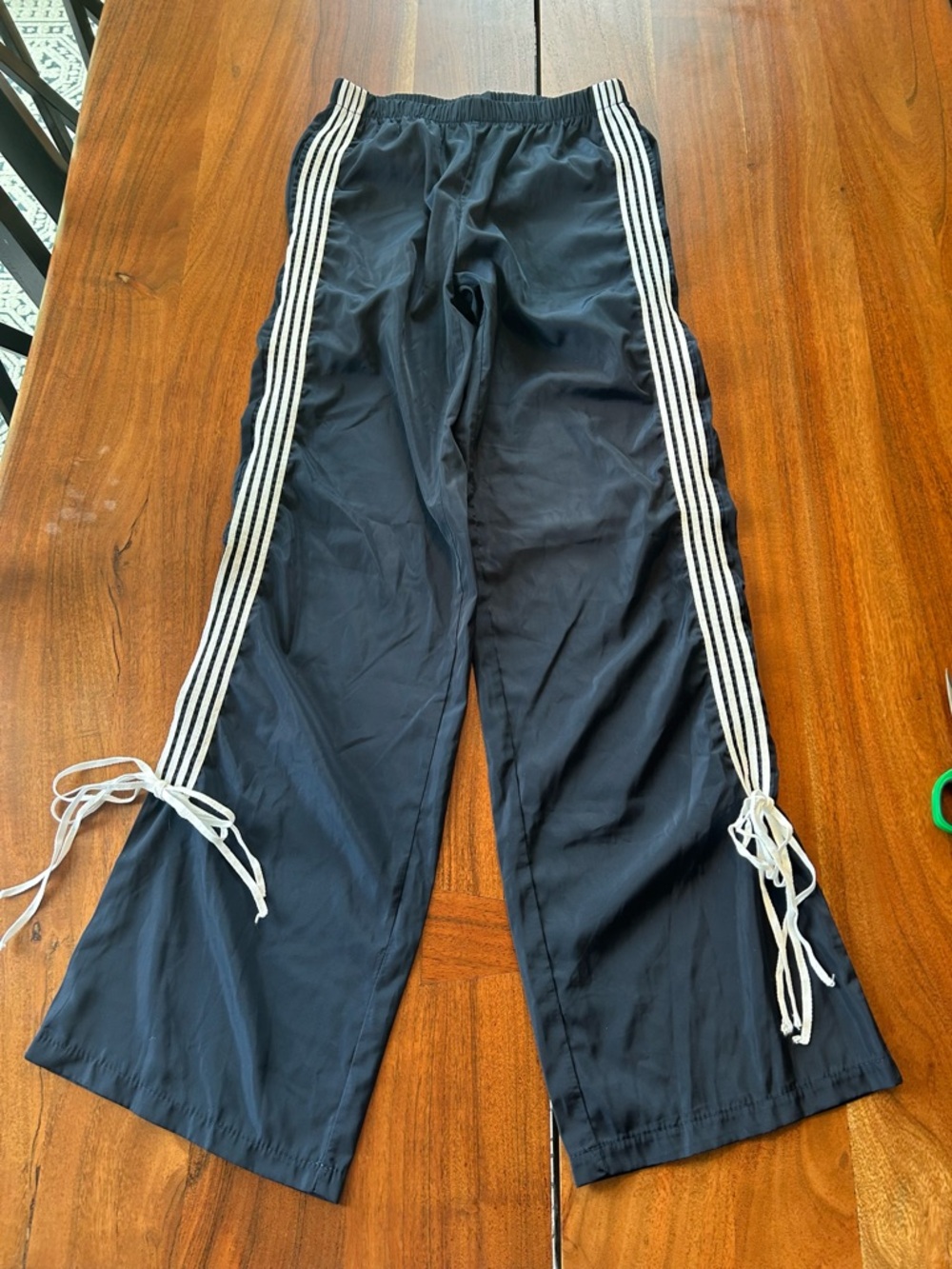 Edikted Navy Track Pants with White Side Stripes